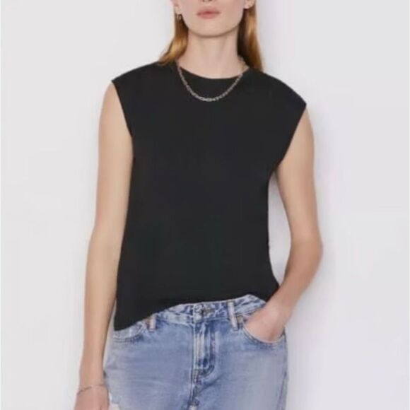 Frame Black 100% Pima Cotton Organic Le Mid Rise Muscle T-Shirt Large - Picture 1 of 6